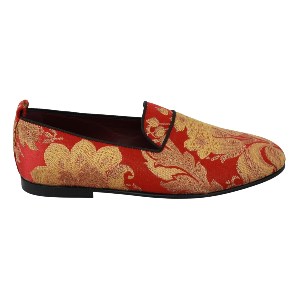 Dolce & Gabbana Women's Red/Gold Brocade Loafers Shoes
