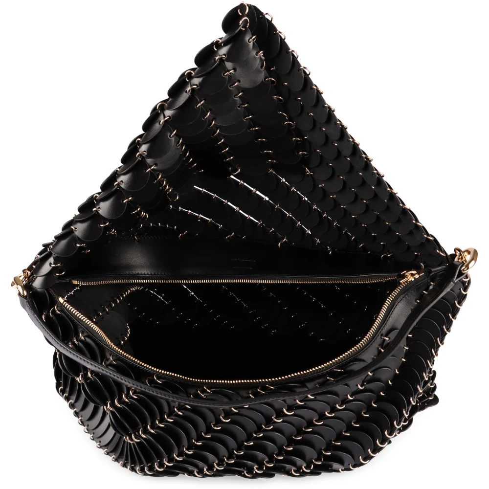 Paco Rabanne Leren schoudertas met magnetische flap Black Dames