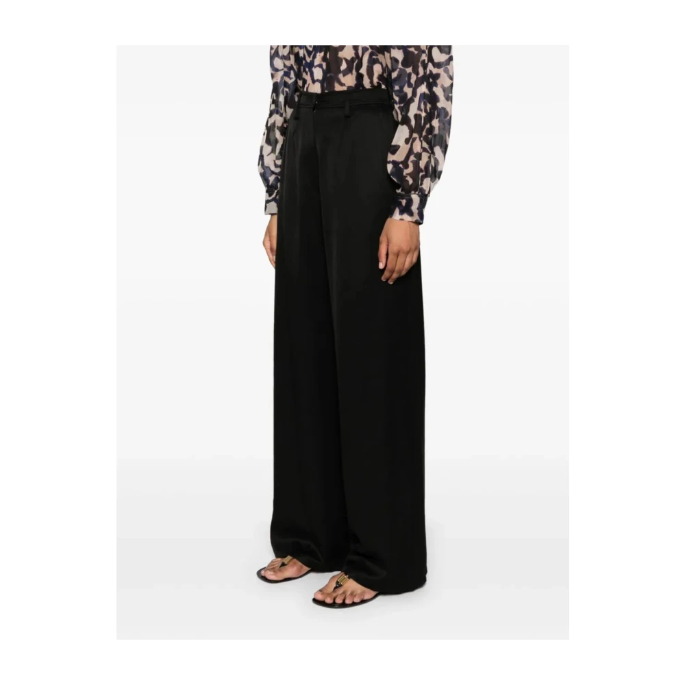 Forte Zwarte Wijde Pijp Viscose Wol Broek Black Dames