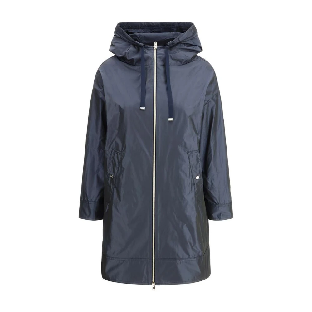 Herno Waterdichte lange jas met capuchon en rits Blue Dames