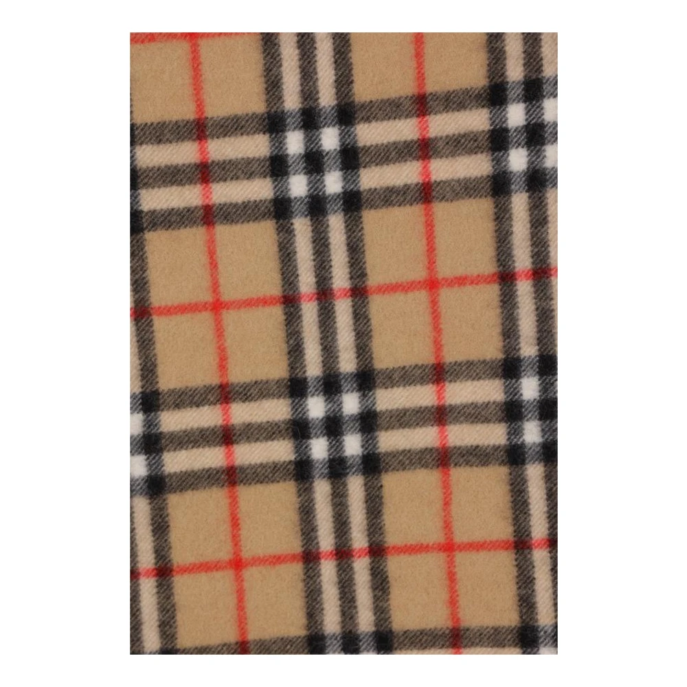 Burberry Geruite Cashmere Sjaal Franje Afwerking Beige Dames
