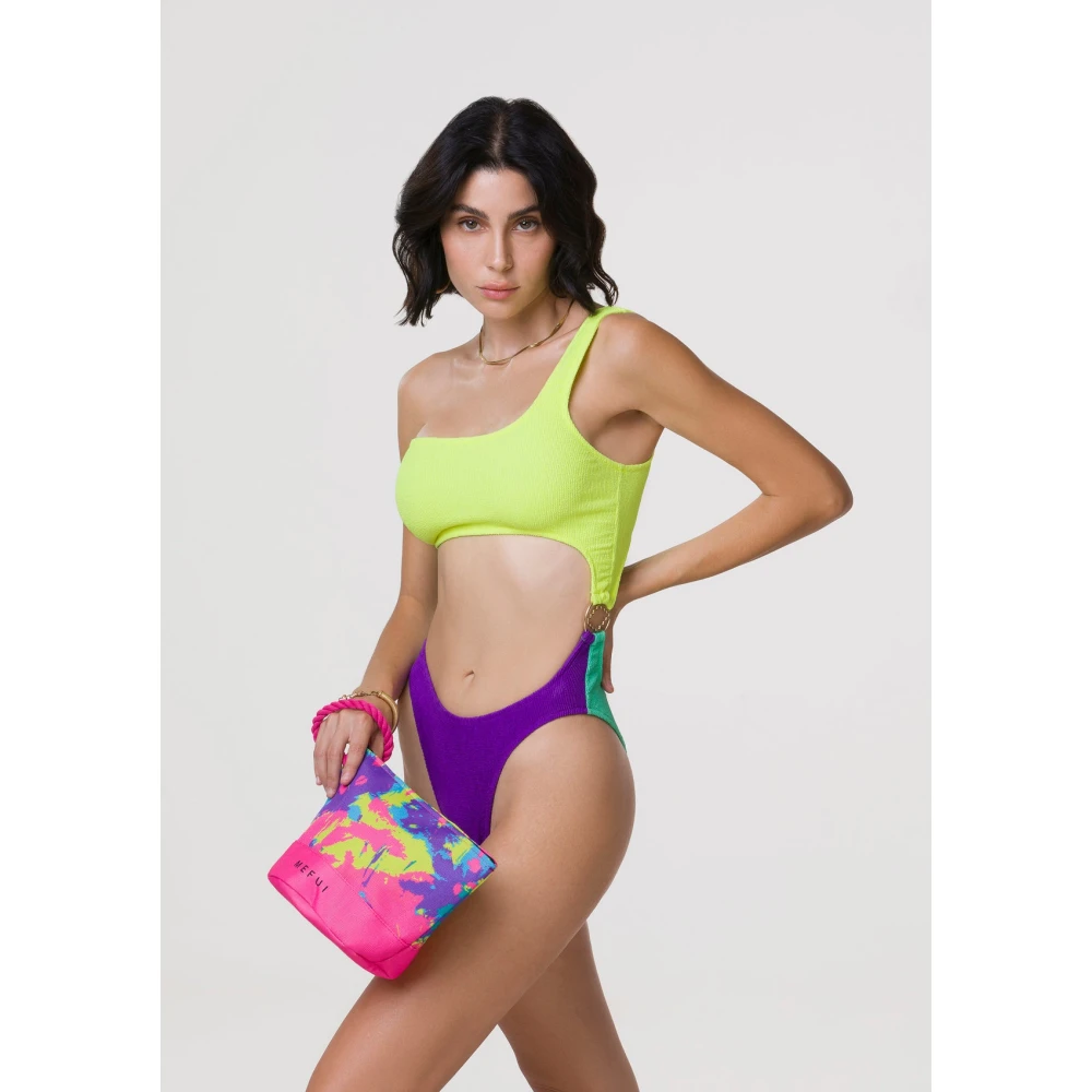 Me-Fui Geëmbosseerde Monospalla Trikini met Zijaccessoire Multicolor Dames