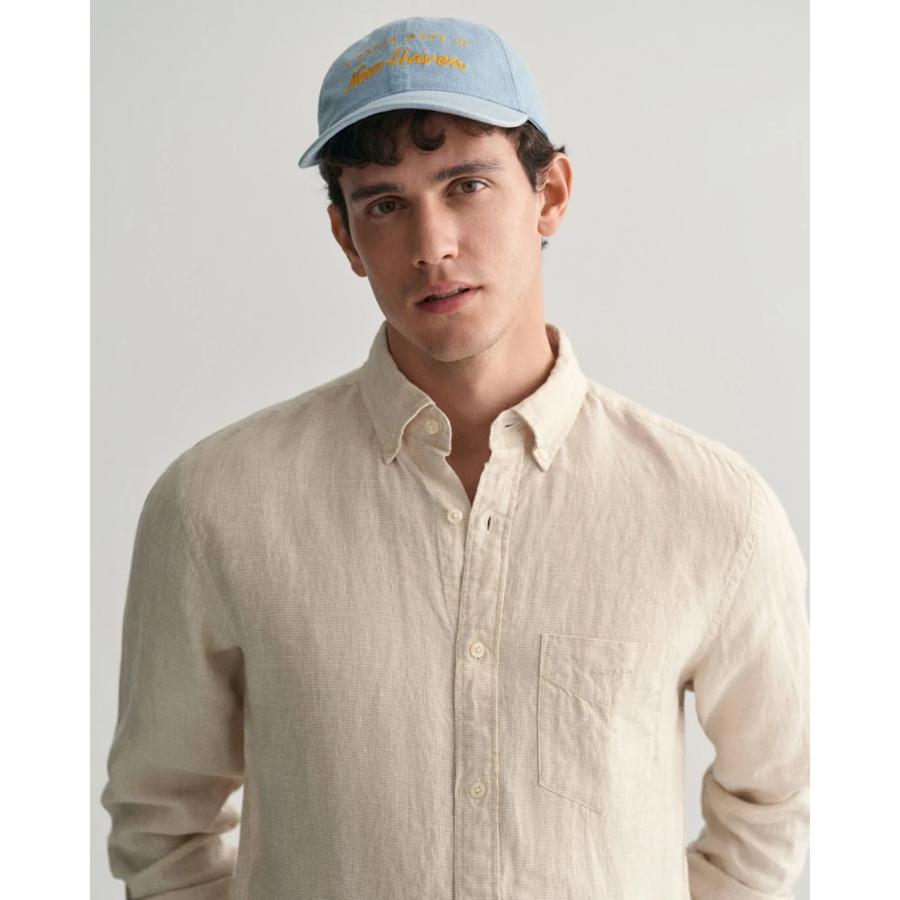 Gant Beige Linen Houndstooth Shirt Beige Heren