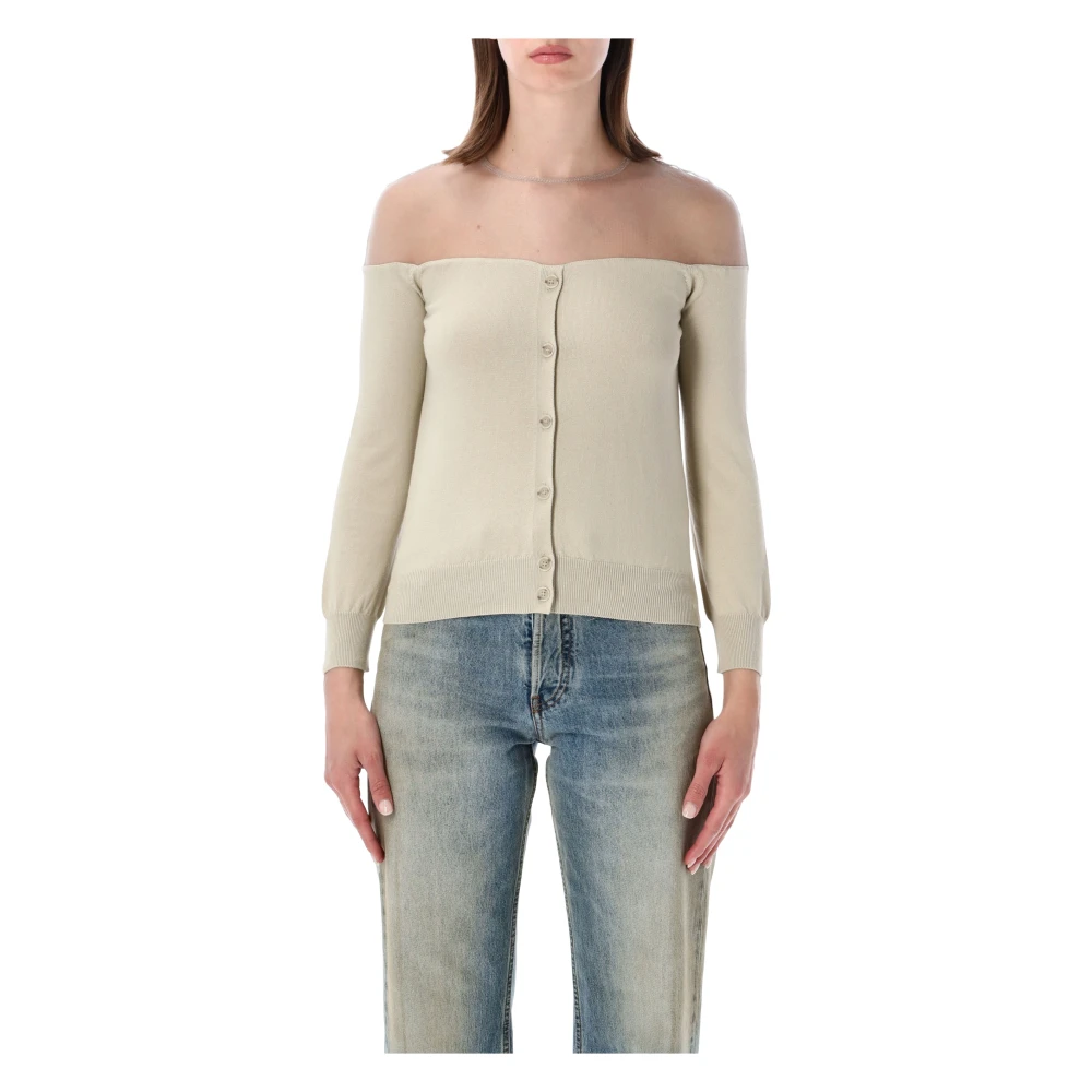 Mm6 Maison Margiela Women's Beige Knit Cardigan - Cardigans - S - Knitwear