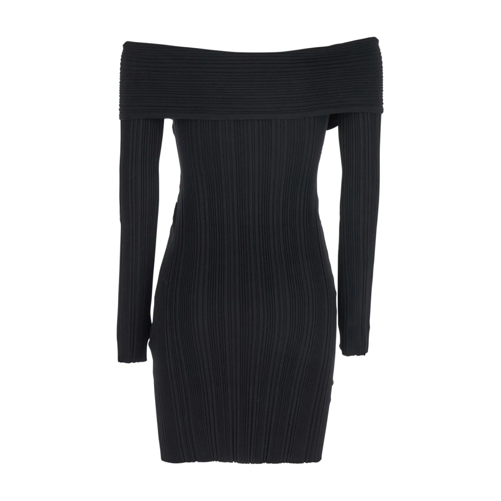 Self Portrait Zwarte Off Shoulder Gebreide Mini Jurk Black Dames