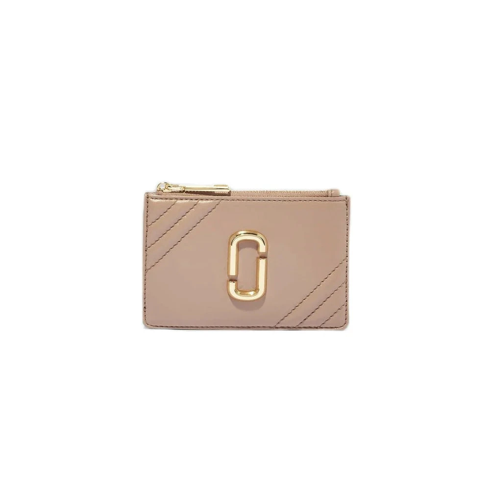Marc Jacobs Beige Lamsvacht Ritsportemonnee met Embleem Beige Dames