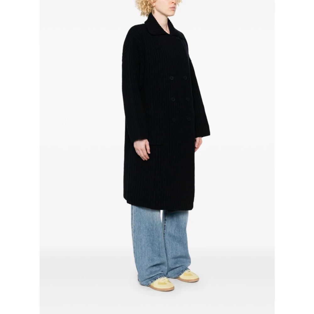 Semicouture Navy Blue Wool Blend Coat Blue Dames