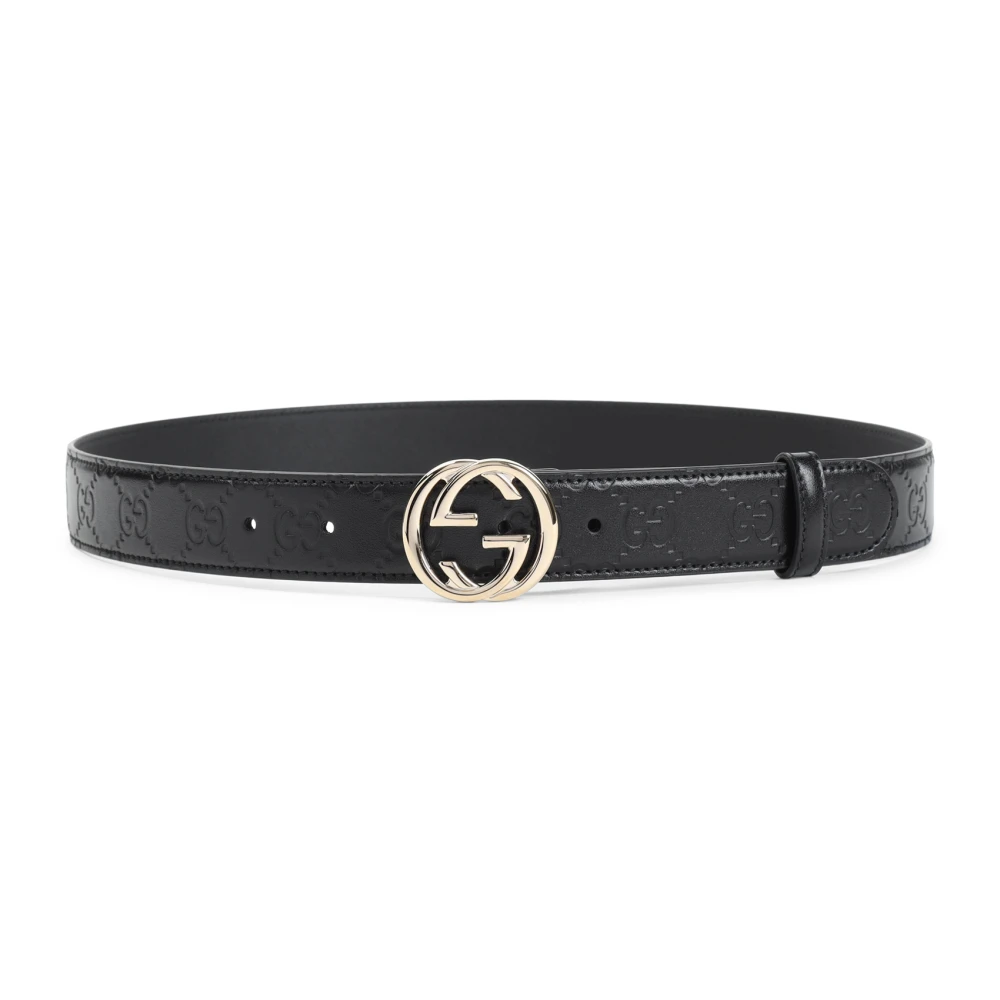 Gucci Gestanst Leren Riem Black Dames