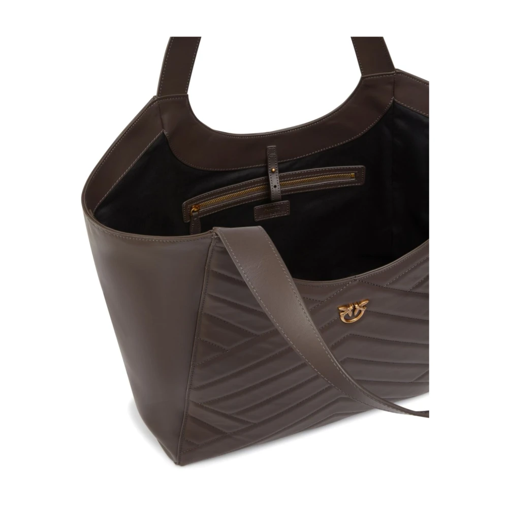 pinko Chevron Gewatteerde Leren Tote Tas Brown Dames