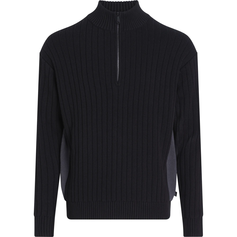 Calvin Klein Zwarte Rits Cardigan Trui Winter Katoen Black Heren