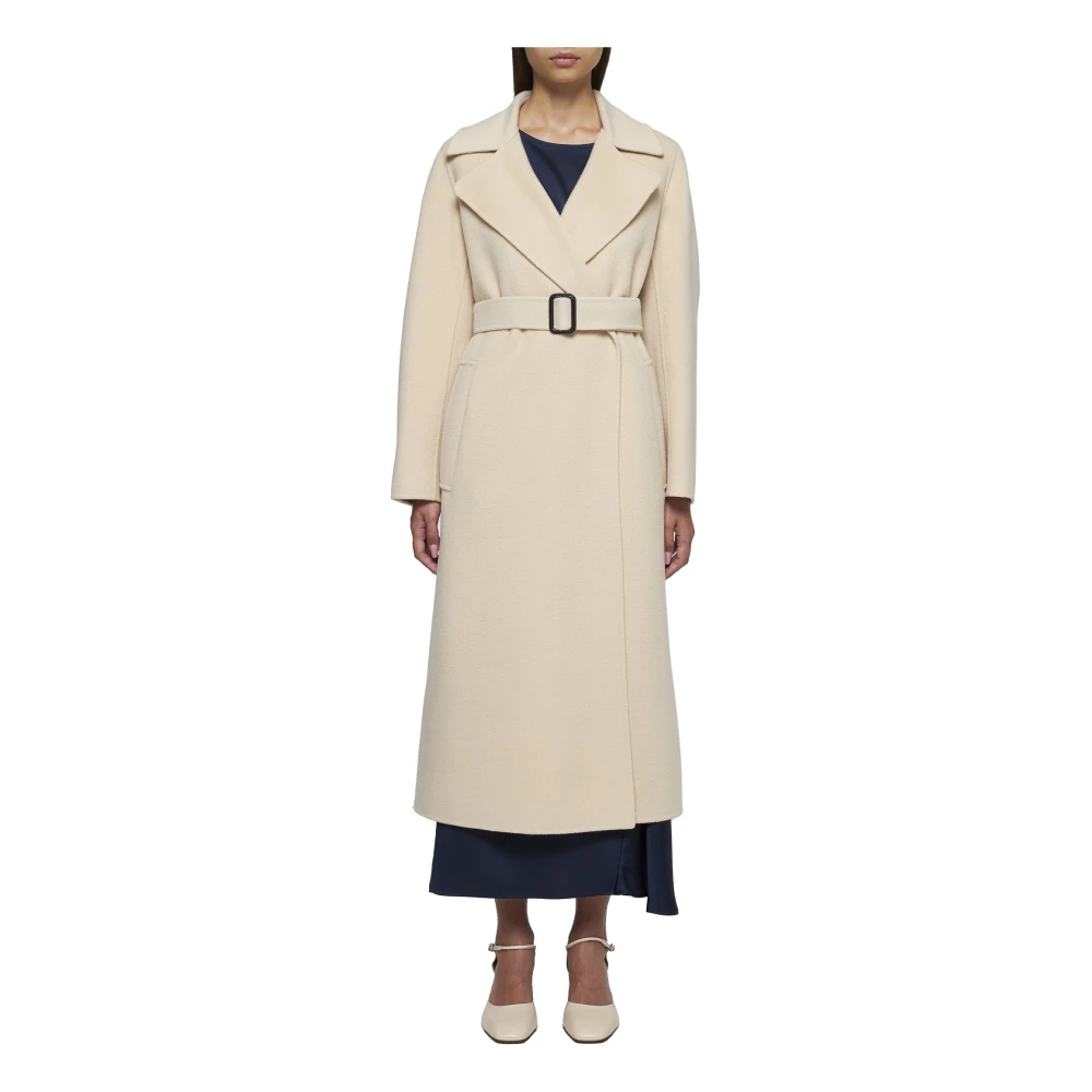 Max Mara Weekend Manu Sand Wollen Jas met Riem Beige Dames