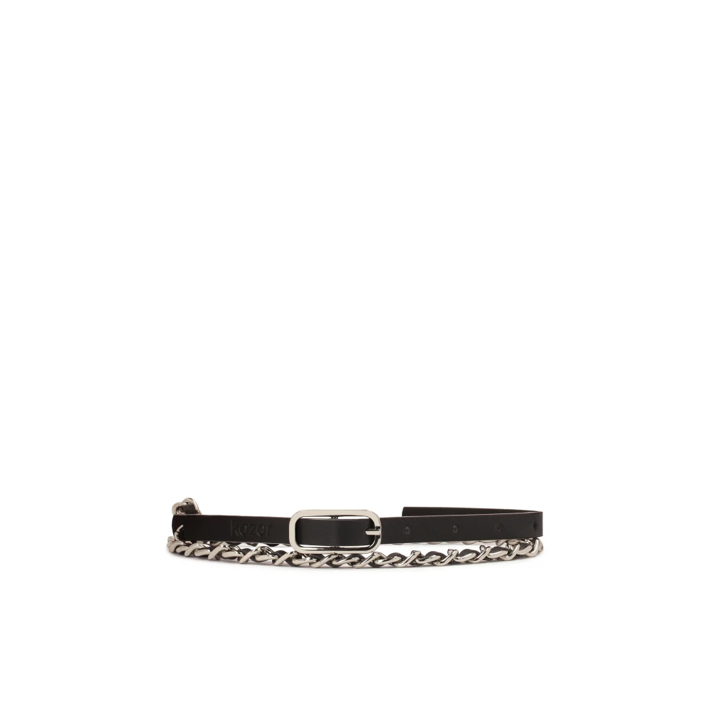 Kazar Smalle leren riem met metalen ketting Black Dames