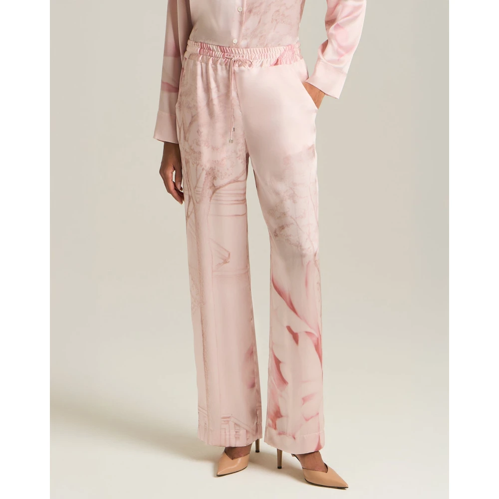 Kiton Zijden Tuinprint Broek Pink Dames