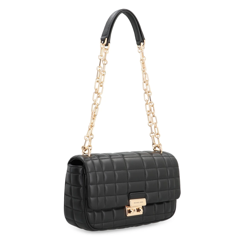 Michael Kors Gewatteerde leren schoudertas met kettingriem Black Dames