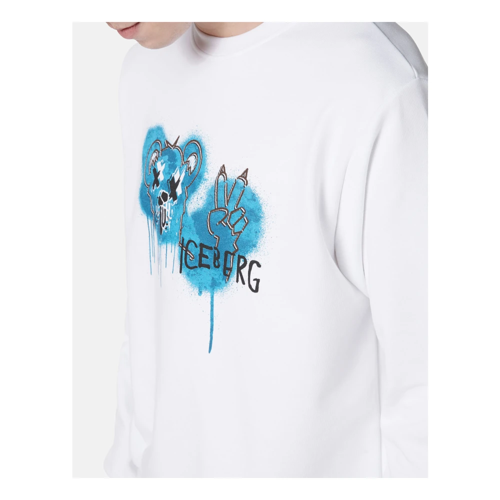 Iceberg Optische witte crewneck sweatshirt met klassieke regular fit en Bear print White Heren