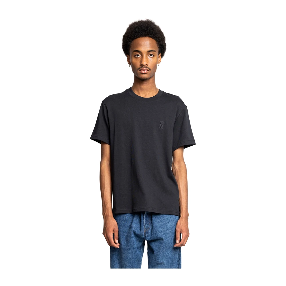 Ami Paris Zwart T-shirt met reliëf Klassieke Stijl Black Heren