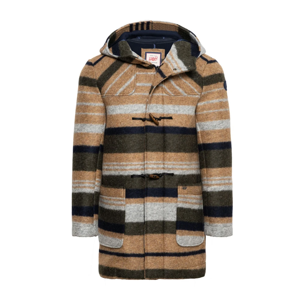 BOB Gestreepte Duffle Coat in Groen Beige Grijs Multicolor Heren