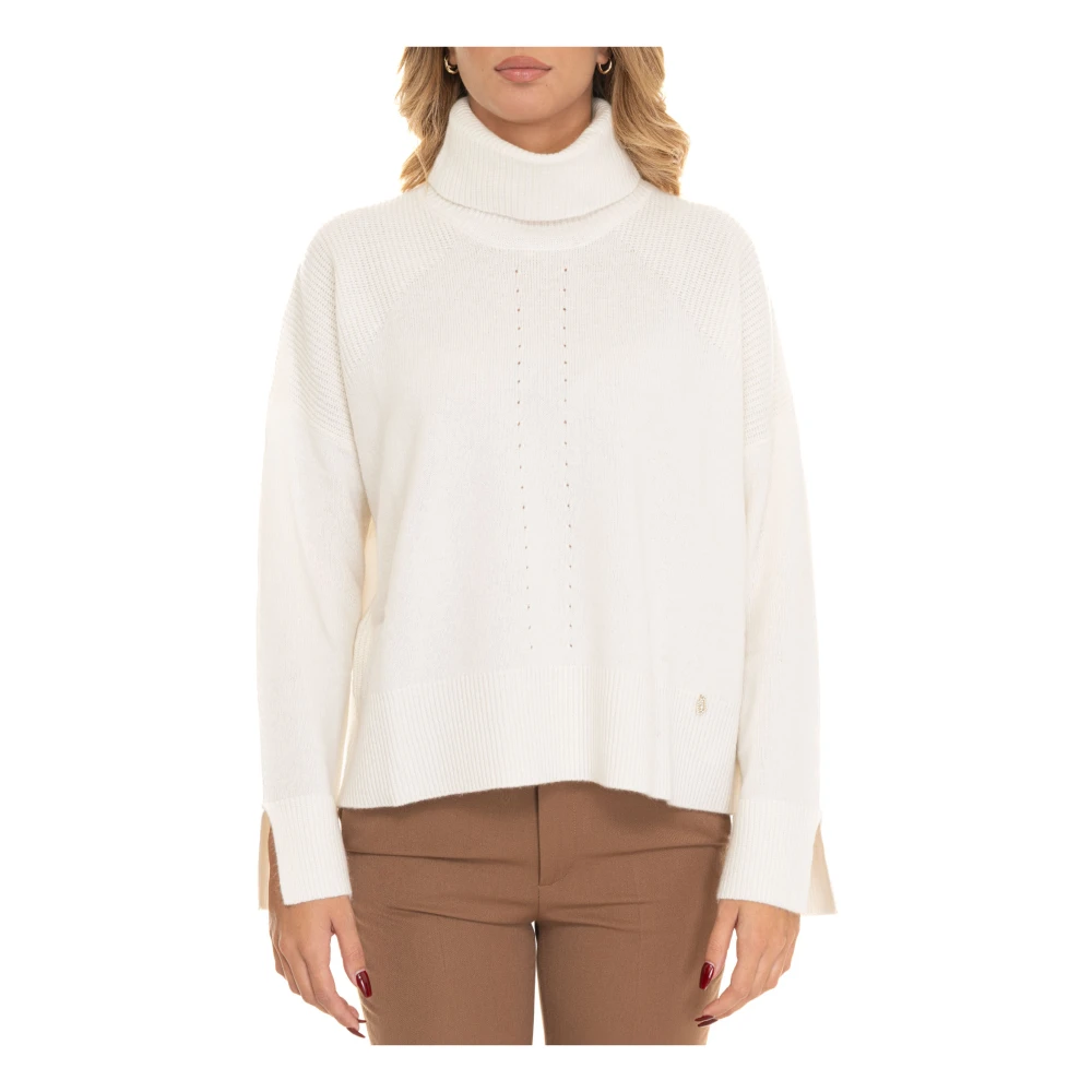 Liu Jo Wollen Ring Kraag Pullover met Logo White Dames