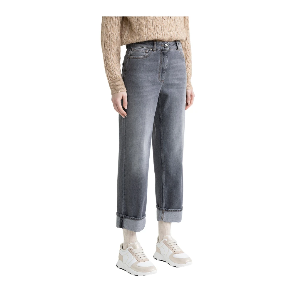 PESERICO Comfortabele katoenen denim broek Gray Dames