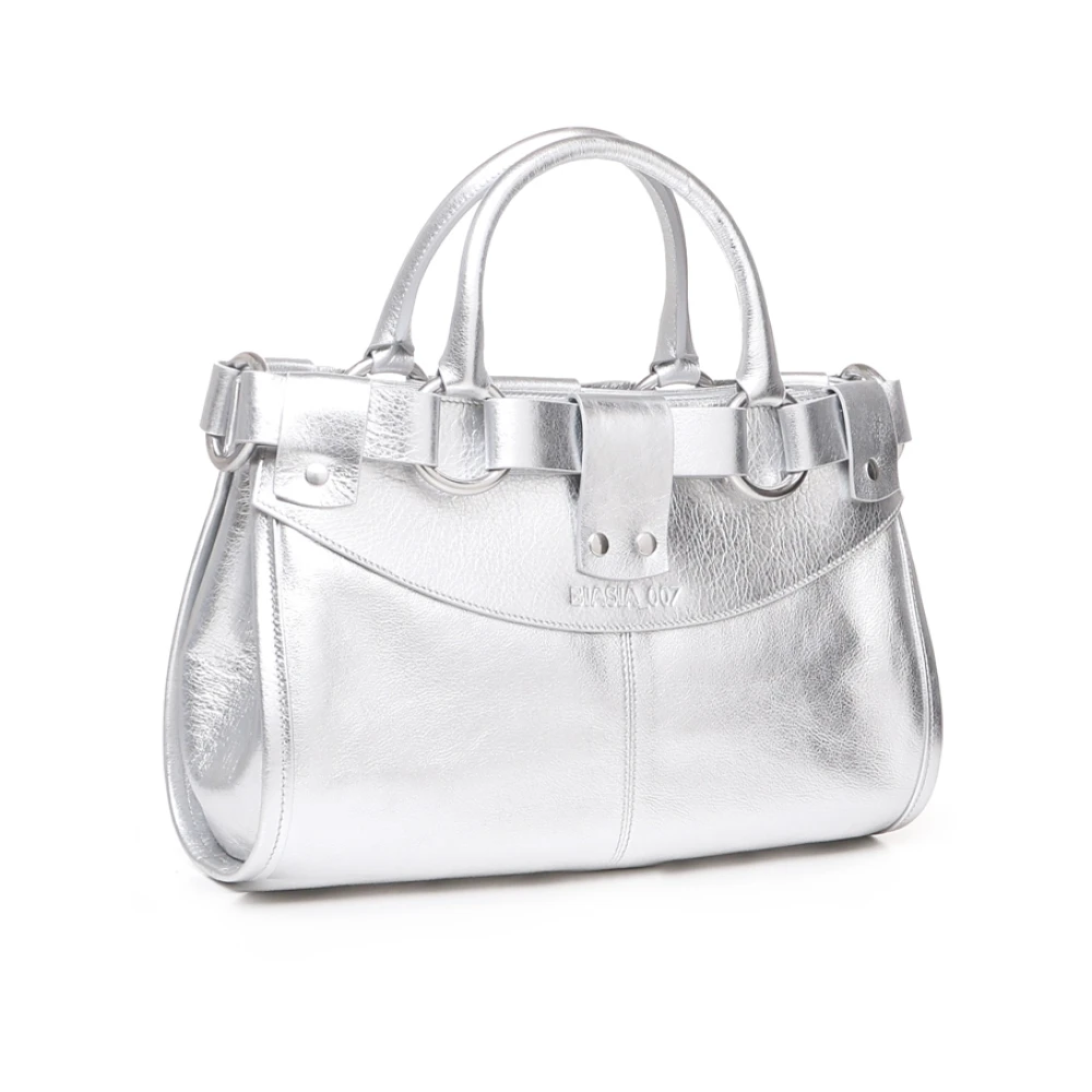 Biasia Metallic Silver Leren Schoudertas Gray Dames
