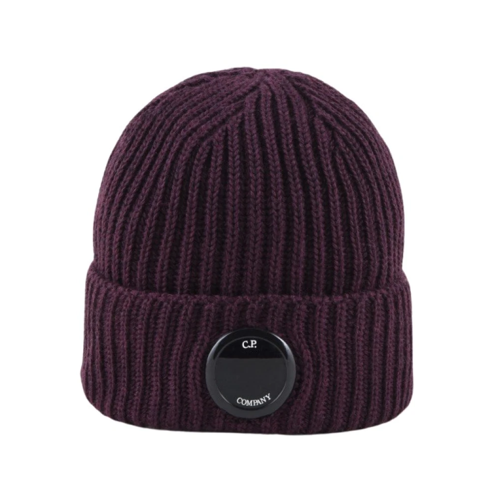 C.P. Company Merino Wool Lens Beanie Hat Purple Heren