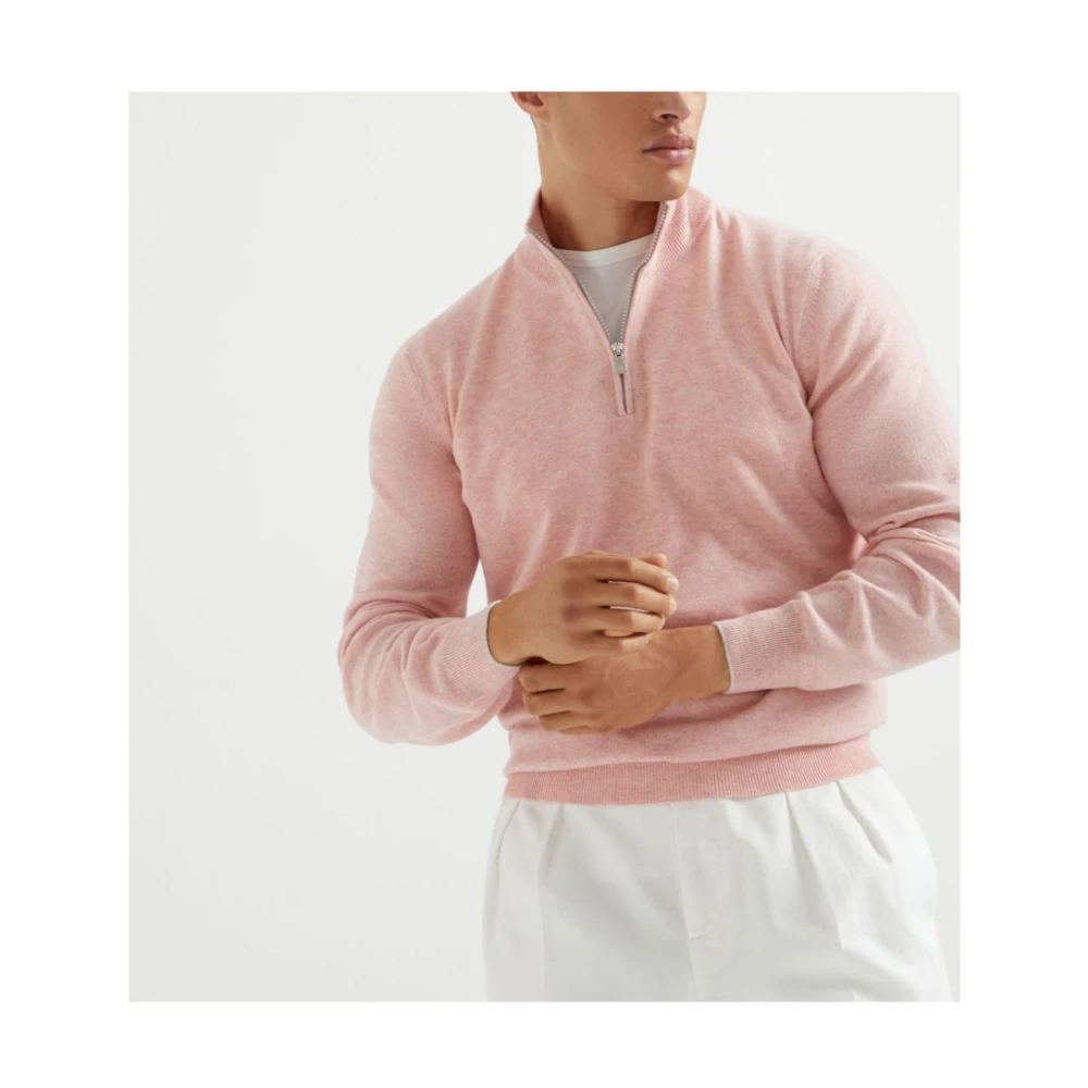 BRUNELLO CUCINELLI Zalmroze Hoge Hals Trui Pink Heren