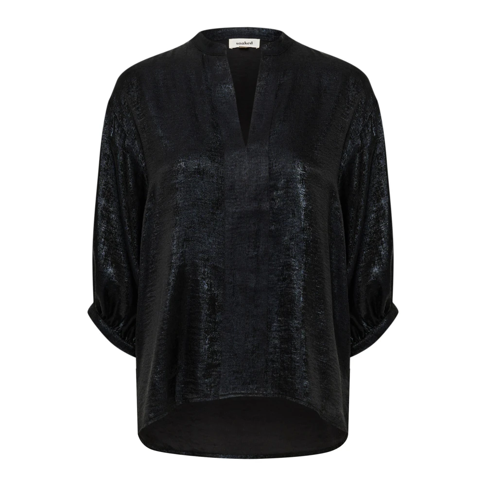 Soaked in Luxury Metallisk Svart Blus med 3/4 Ärmar Black, Dam