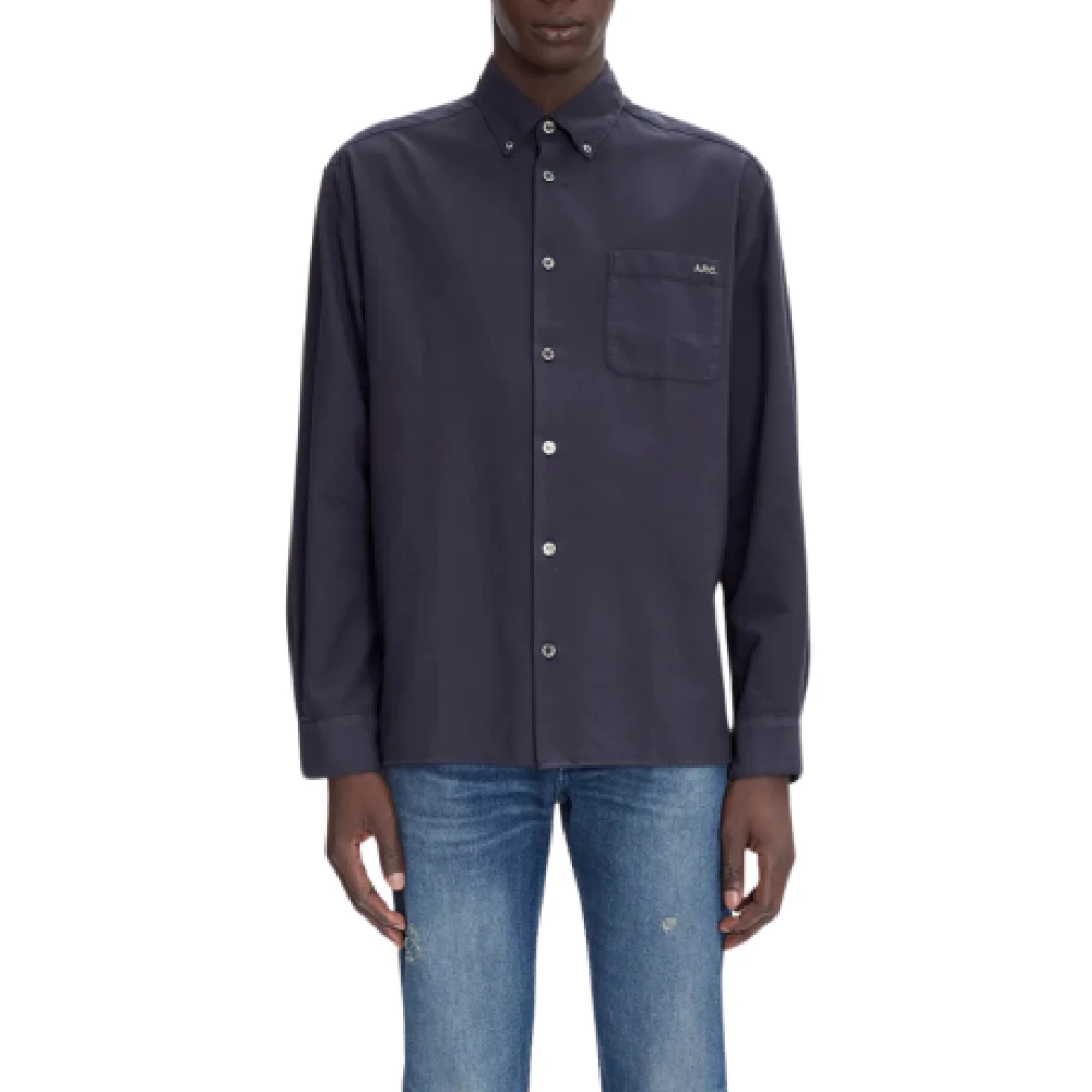 A.p.c. Organisch Katoen Logo Overhemd Black Heren