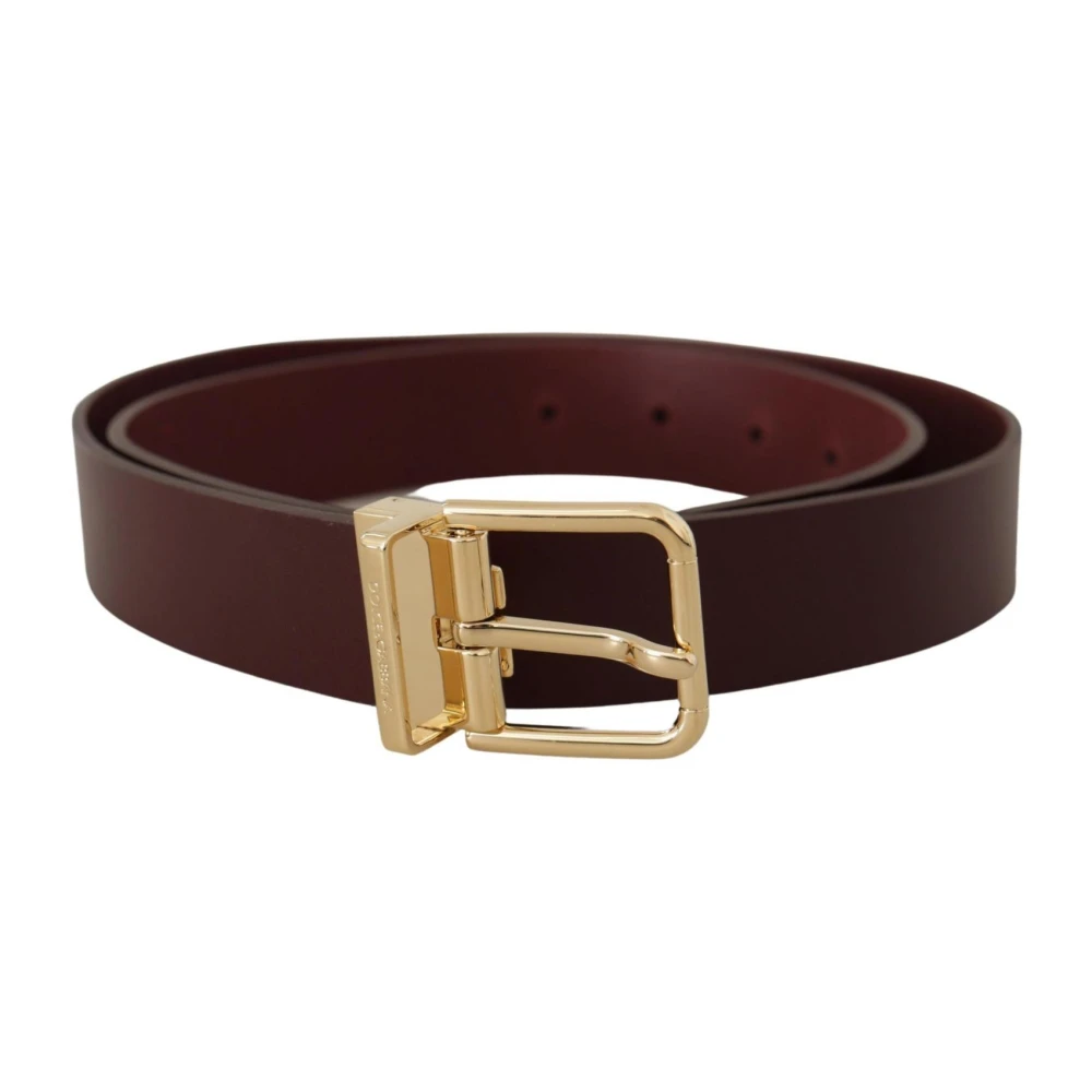 Dolce & Gabbana Maroon Leren Riem met Gouden Gesp Brown Heren