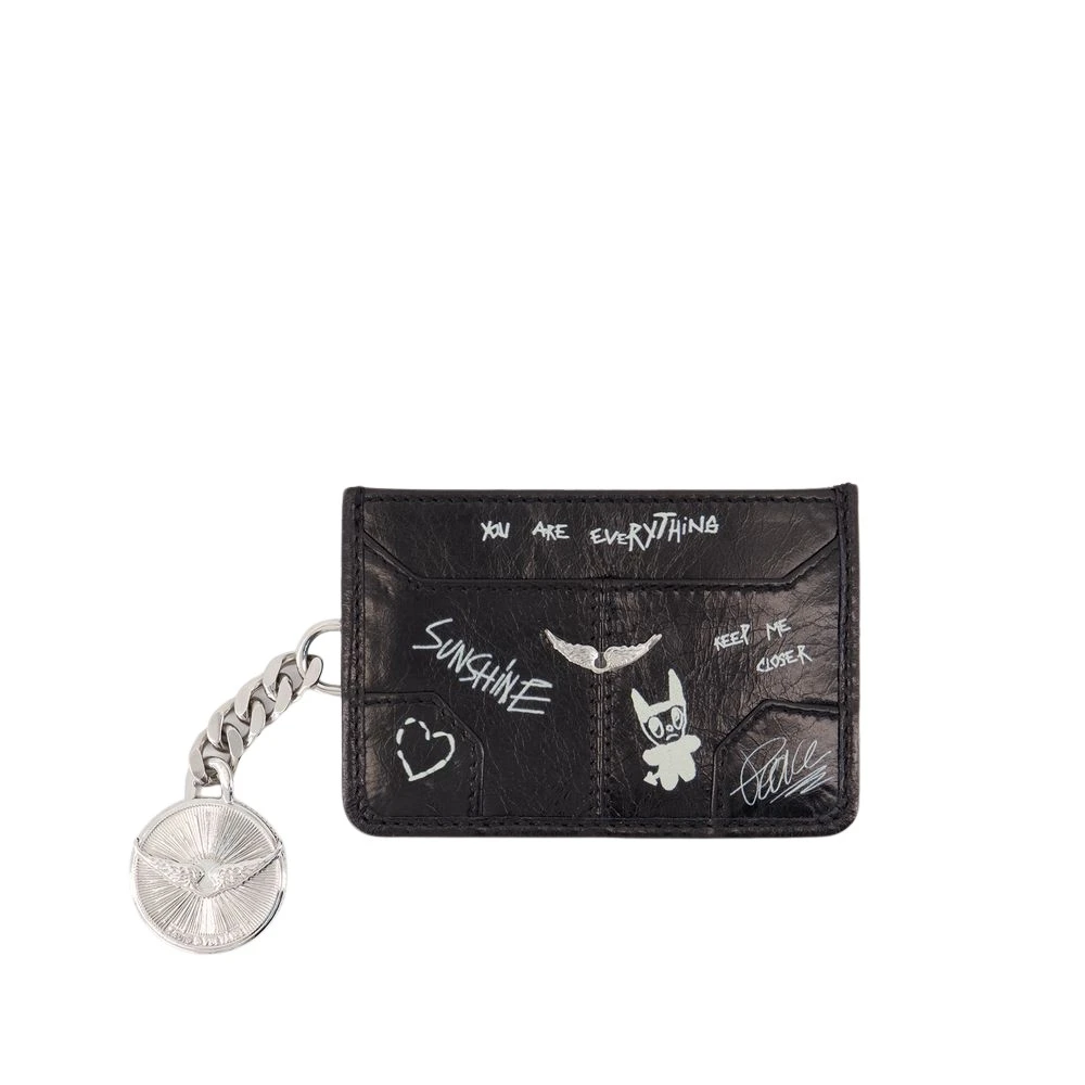Zadig & Voltaire Zwarte leren kaarthouder met magnetische sluiting Black Dames