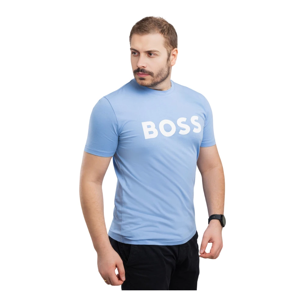 Hugo Boss Heren T-shirt Blauw Katoen Ronde Hals Blue Heren
