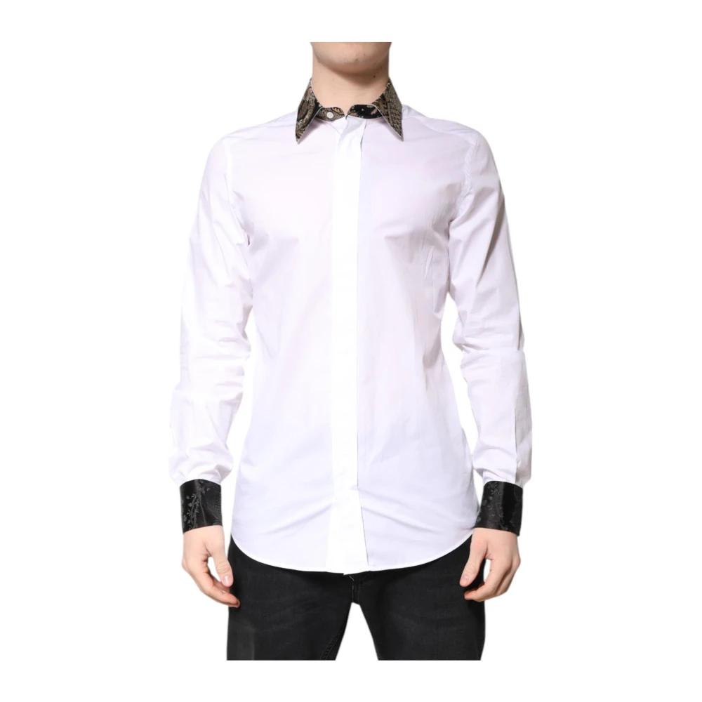 Dolce & Gabbana Men's White Luxury Logo Dress Shirt Slim Fit