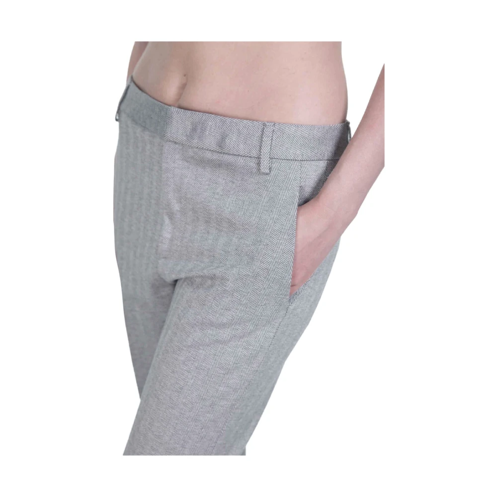 Dondup Enkellange Rits Chino's in Grijs Herringbone Gray Dames