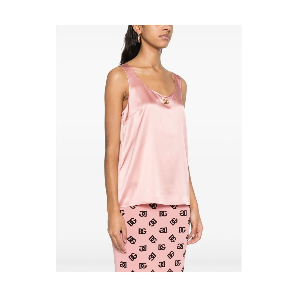 Dolce & Gabbana Zalmroze Mouwloze Top met Ronde Hals Pink Dames