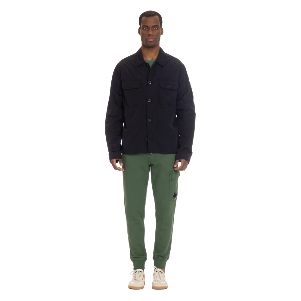 C.P. Company Blauwe Nylon Overshirt met Geborduurd Logo Blue Heren