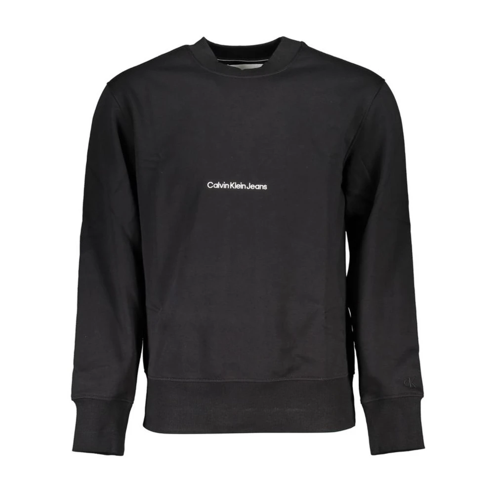 Calvin Klein Men's Black Cotton Crewneck Sweatshirt With Embroidery And Logo