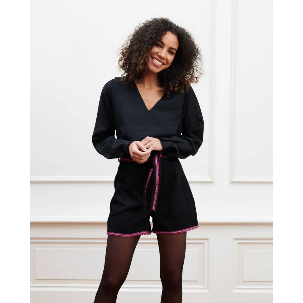 Lofty Manner Stella Blouse Lange Mouw Top Black Dames