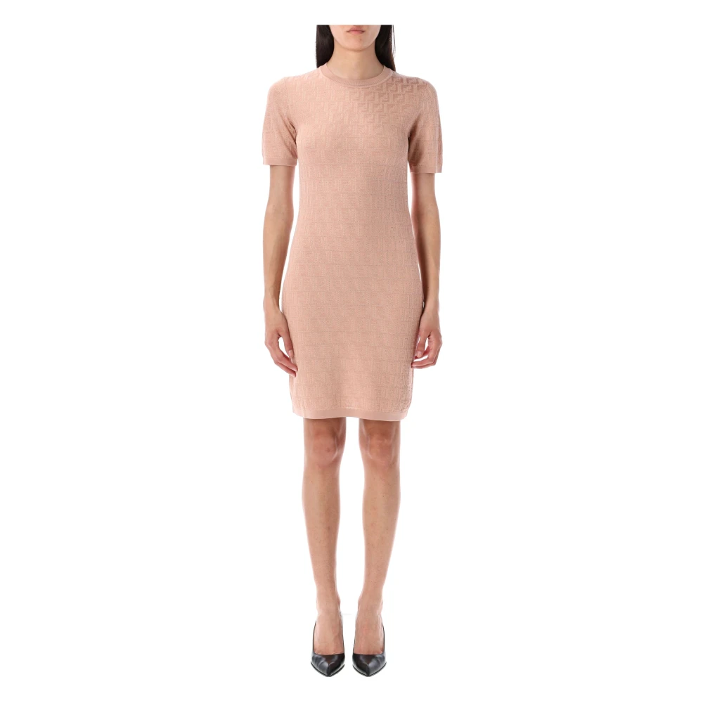 Fendi Women's Pink Knitted Dresses, 2XS, Knit Mini Dress With Ff Motif