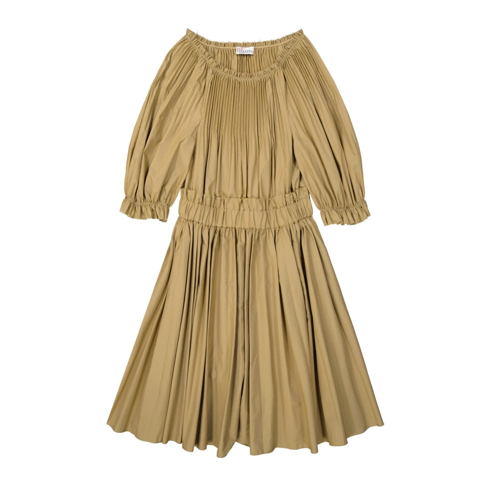 RED Valentino Katoenen Poplin Jurk met Plisse Detail Brown Dames