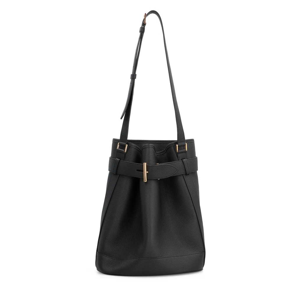 Tom Ford Leren emmer tas met verstelbare band Black Dames