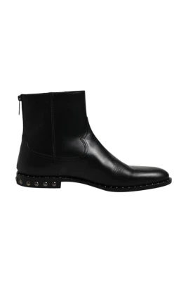 Studded Leather Ankelboots med Dragkedja
