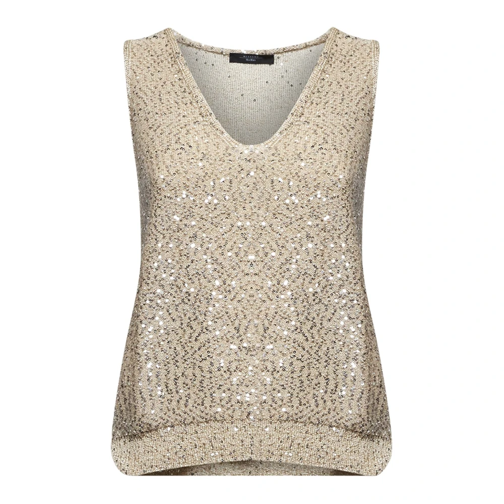 Max Mara Weekend Asymmetrische Ribtop met Logoprint Gray Dames