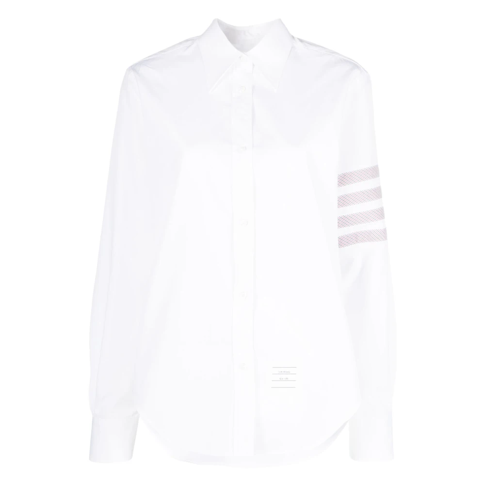 Thom Browne 4-Gestreepte Poplin Punt Kraag Shirt White Dames