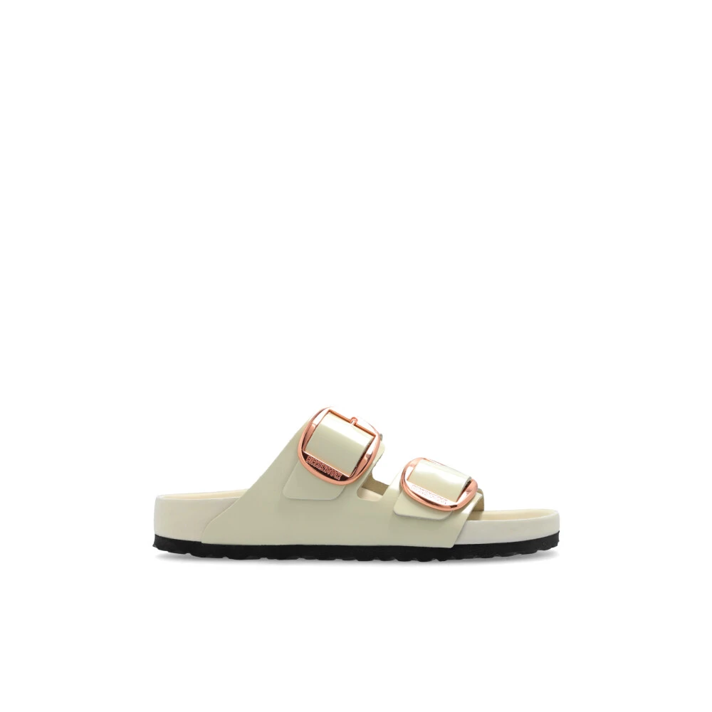 Birkenstock Women's White Sliders, 5 Uk, Arizona Big Buckle Natural Leather Patent Sandals Narrow