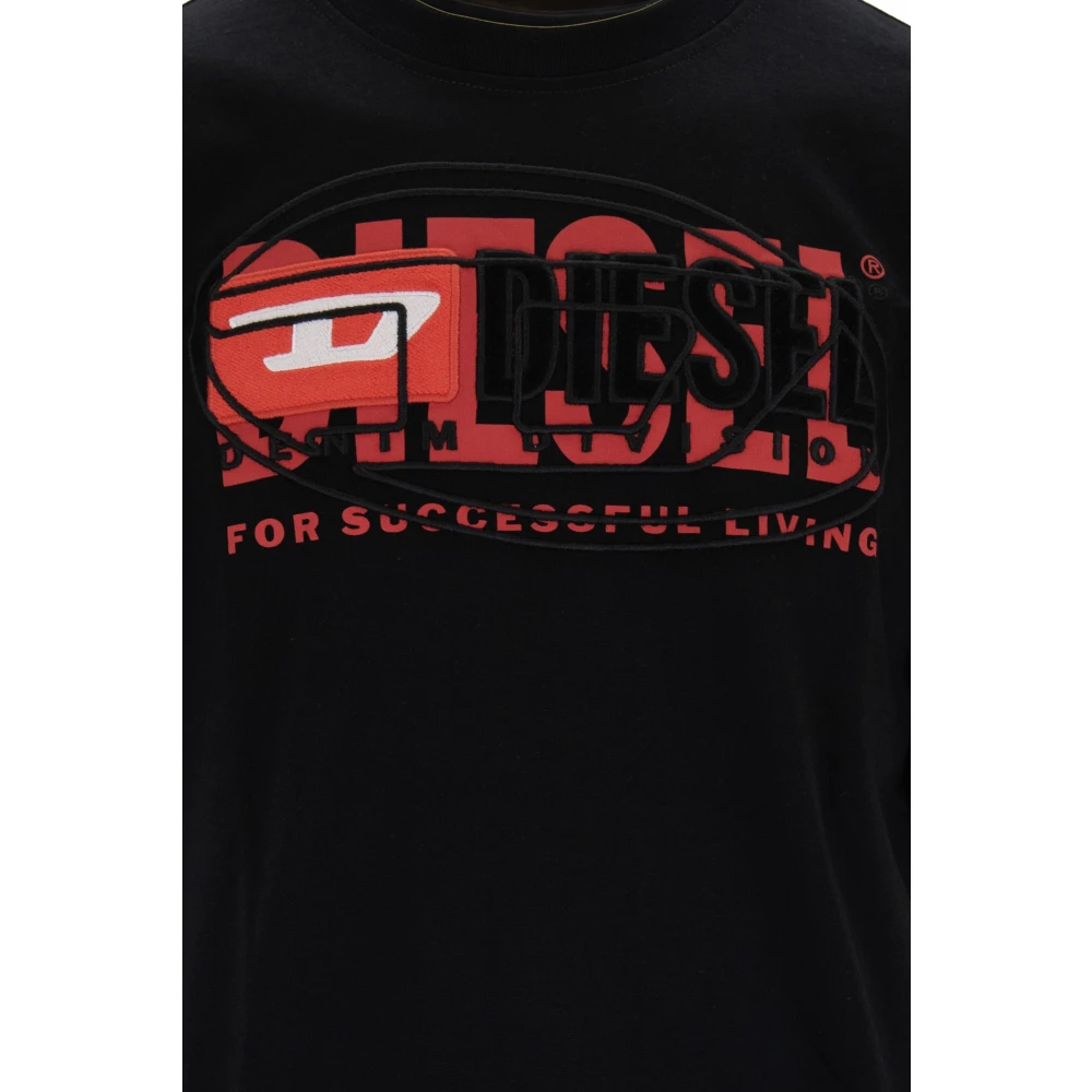 Diesel Heren T-shirt met geribbelde kraag Black Heren
