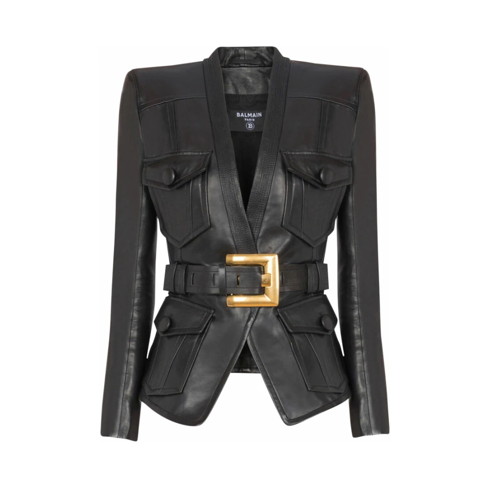 Balmain Donna Nero Giacca 1 Bottone Con Cintura In Pelle - Immagine 2