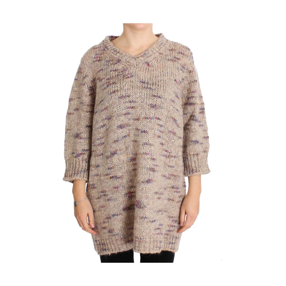 Pink Memories Beige Oversized V-Hals Trui Multicolor Dames