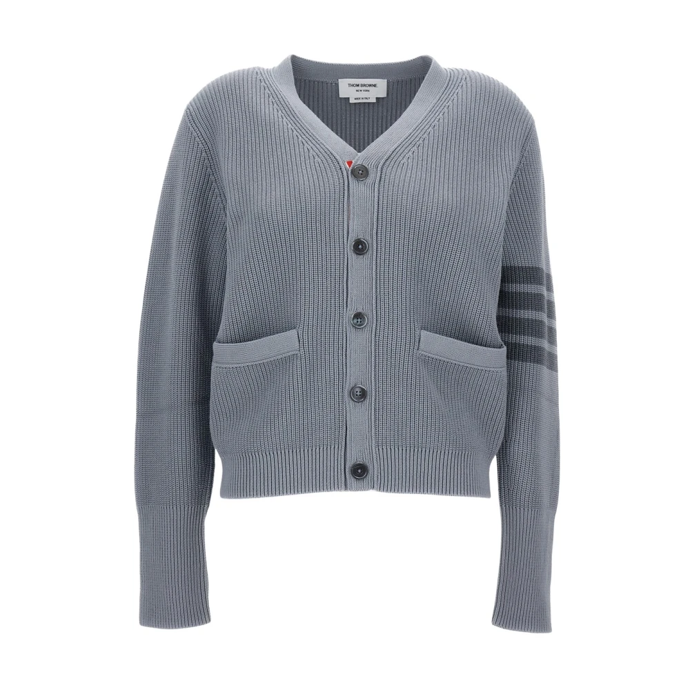 Thom Browne Men's Gray V-Neck Cardigan - Cardigans - S - Knitwear