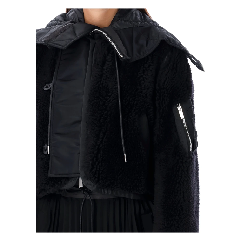 Sacai Teddy Cropped Bomber Zwart Buitenkleding Black Dames