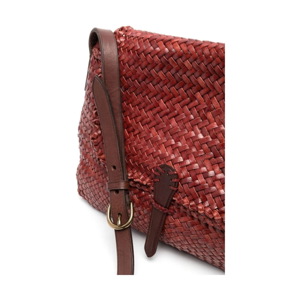 Dragon Diffusion Rode Klei Leren Geweven Schoudertas Red Dames